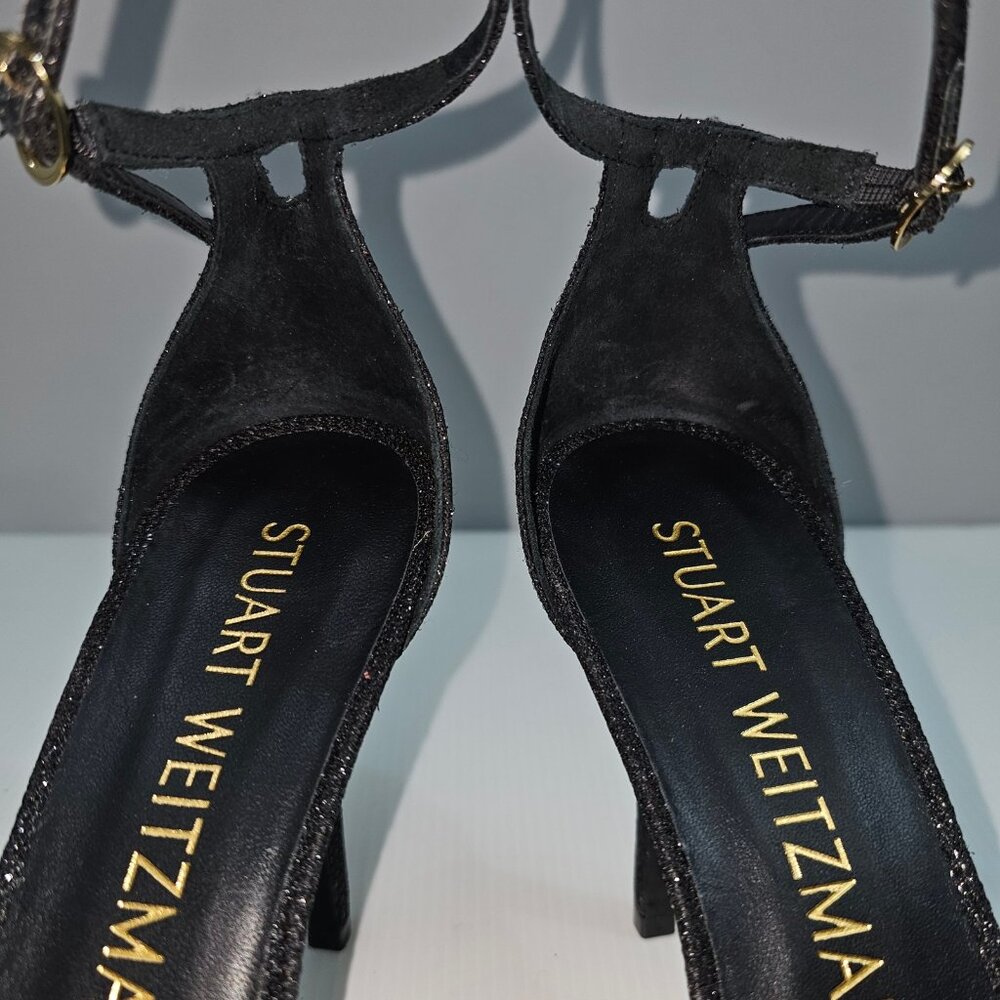 🆕Stuart Weitzman Black Glitter Platform Ankle-Strap Heels. Tried on only - Picture 7 of 14